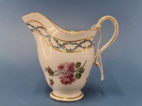 A Derby gold anchor jug painted with red berried green leaf guilloche band above roses and other