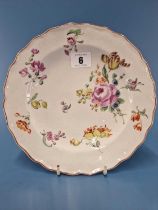 A red anchor Chelsea plate painted with roses and flower sprigs within a red lined rim, RF 125
