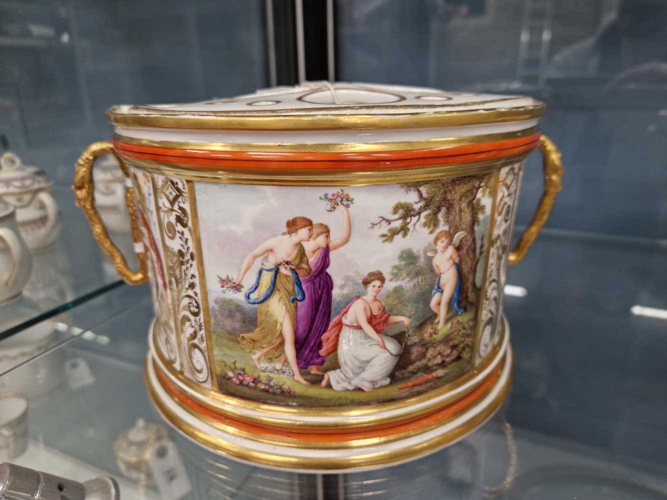 A Derby snake handled bough pot painted with a scene of three classical ladies with Cupid disarmed - Image 4 of 10