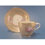 A Derby gold striped coffee cup and saucer, puce mark together with a similarly striped Chelsea