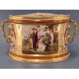 A Derby snake handled bough pot painted with a scene of three classical ladies with Cupid disarmed