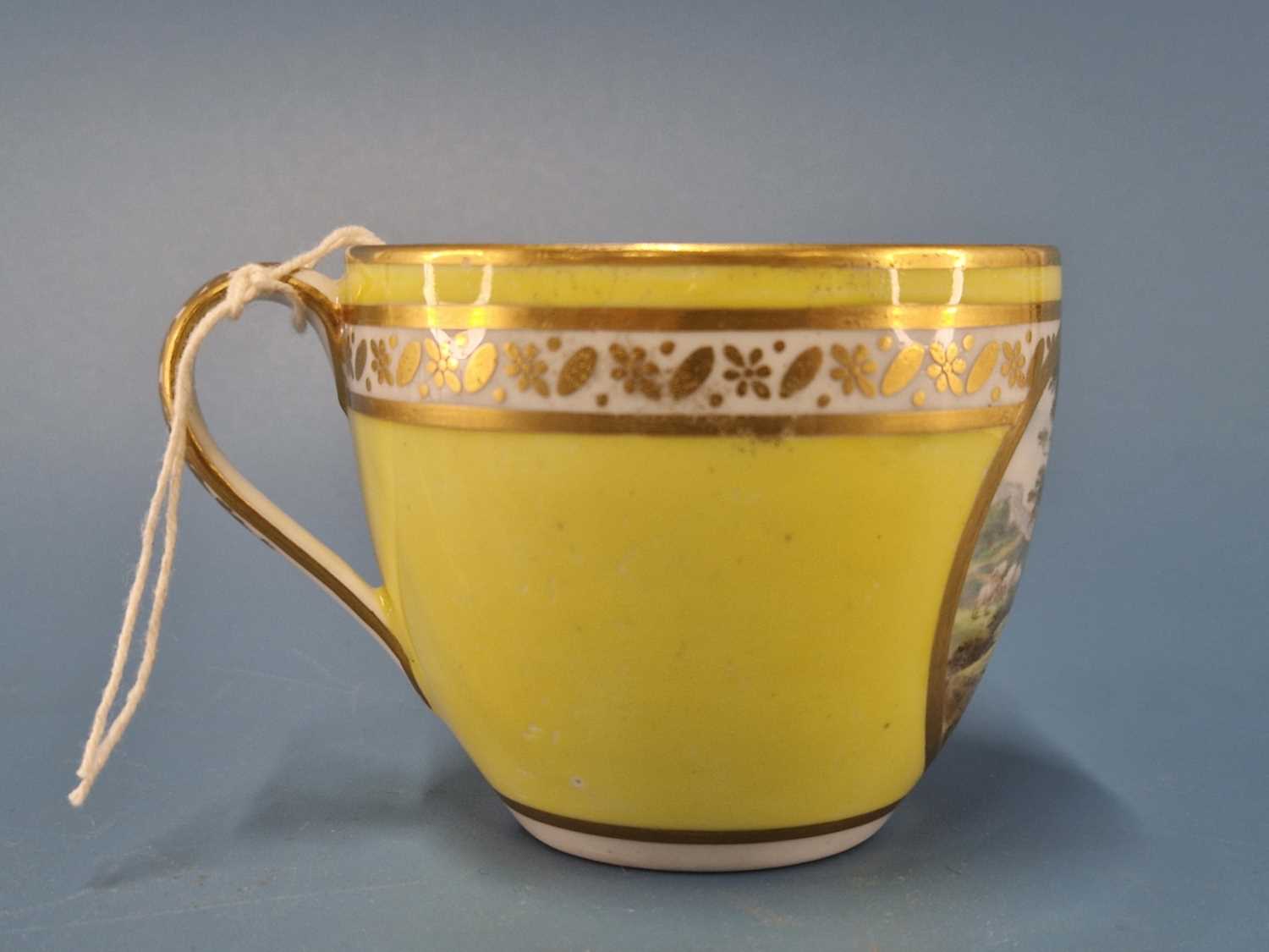 A Derby yellow ground tea cup painted by John Brewer with an oval of a lady, Griselda (after - Image 4 of 5