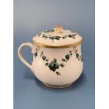 A Derby custard cup and cover painted with green swags of flowers, blue mark, RF 166 The rose
