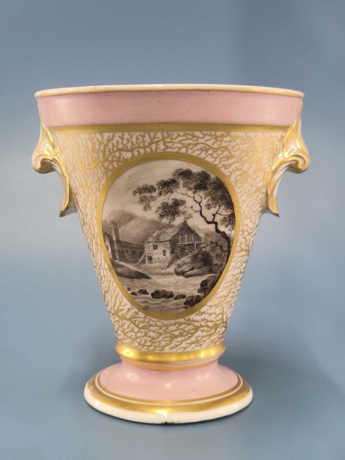 A Derby two handled pot-pourri vase possibly painted by George Robertson with two grisaille views