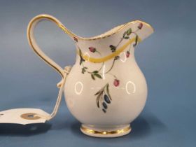 A Chelsea Derby baluster jug painted with a yellow band, floral swags and pendants, blue mark, RF