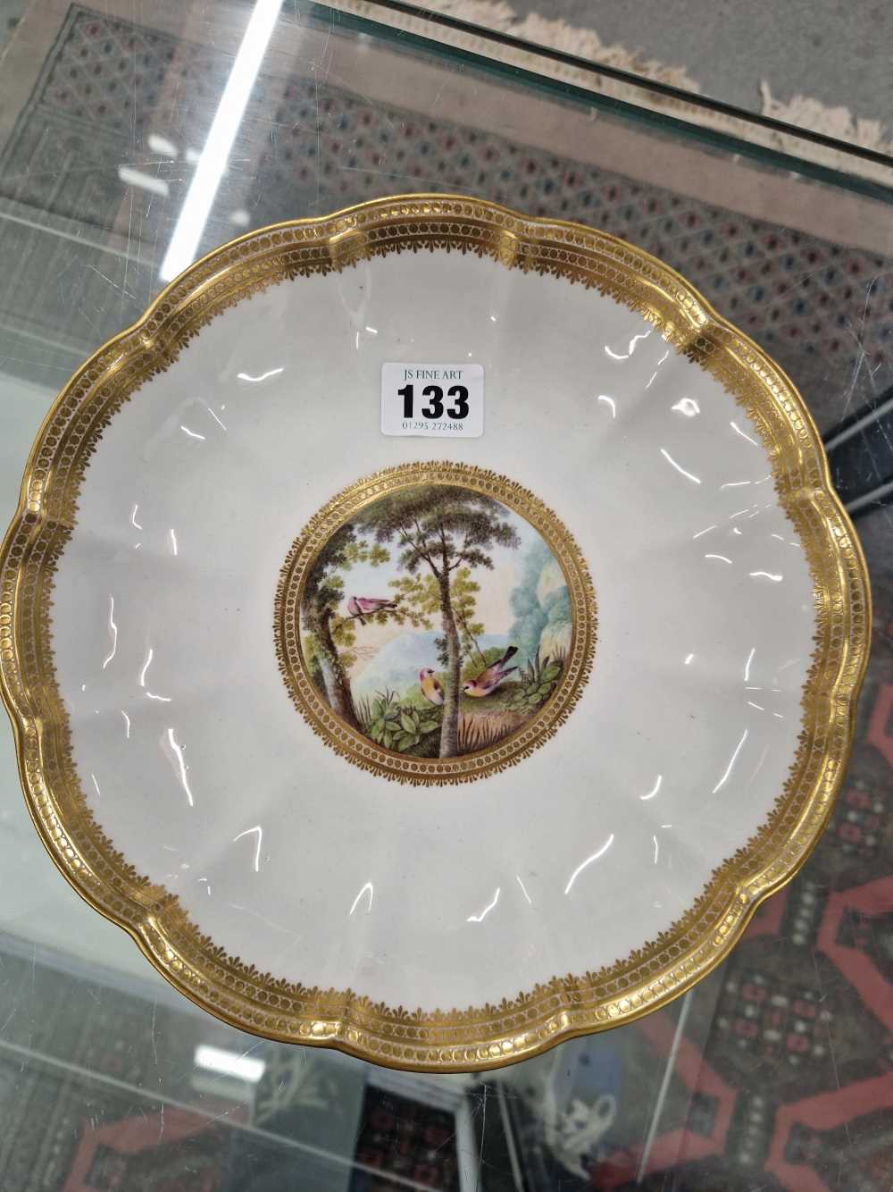 A Derby plate painted by George Robertson with birds in a landscape within a gilt wavy edged rim, - Image 11 of 12