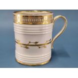 A Derby half pint mug with gilt and reed moulded bands, puce mark This has a crack running from