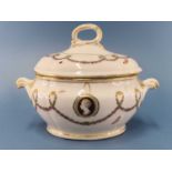 A Chelsea Derby sauce tureen and cover from the Egerton service, painted with blue laurel swags
