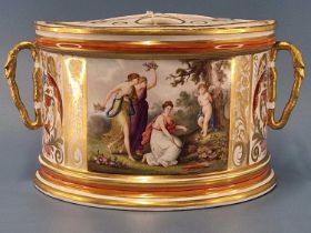 A Derby snake handled bough pot painted with a scene of three classical ladies with Cupid disarmed