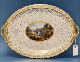 A Large Derby two handled oval tray painted by George Robertson with a scene named the Approach to