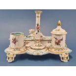A Chelsea Derby inkstand decorated in turquoise rocaille and gilt, gilt marks, RF 119 The sheep