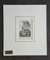 PORCH AND TOWER AT EWELME CHURCH, HAND COLOURED PRINT. 270 x 230 mm.