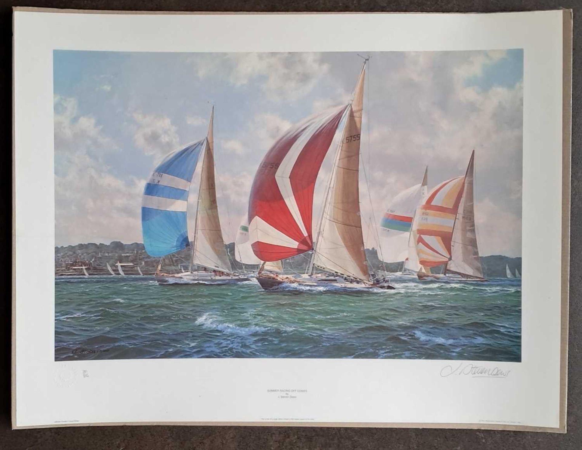 J. STEVENS DEW - SUMMER RACING OFF COWES. (unmounted) LIMITED EDITION 387/850. 580 x 755 mm.