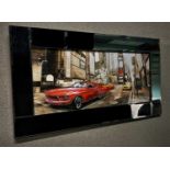 RED CARS MIRROR FRAMED PRINT. 460 x 850 mm