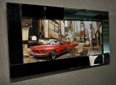 RED CARS MIRROR FRAMED PRINT. 460 x 850 mm