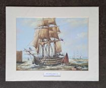 K HAMMOND - H.M.S VICTORY IN HARBOUR - 1805. 405 x 510 mm