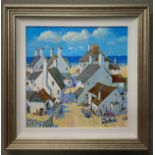 ALAN SMITH - FISHERMEN'S COTTAGES, ON BOARD, ORIGINAL. 690 x 690 mm