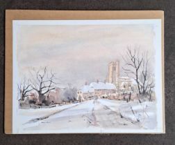JOHN HULL - CHURCH IN THE SNOW (unmounted) LIMITED EDITION 55/100. 290 x 380 mm