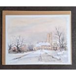 JOHN HULL - CHURCH IN THE SNOW (unmounted) LIMITED EDITION 55/100. 290 x 380 mm