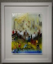 SUE HOWELLS - JUST WALKING THE DOG, IN FUSED GLASS. 610 x 510 mm