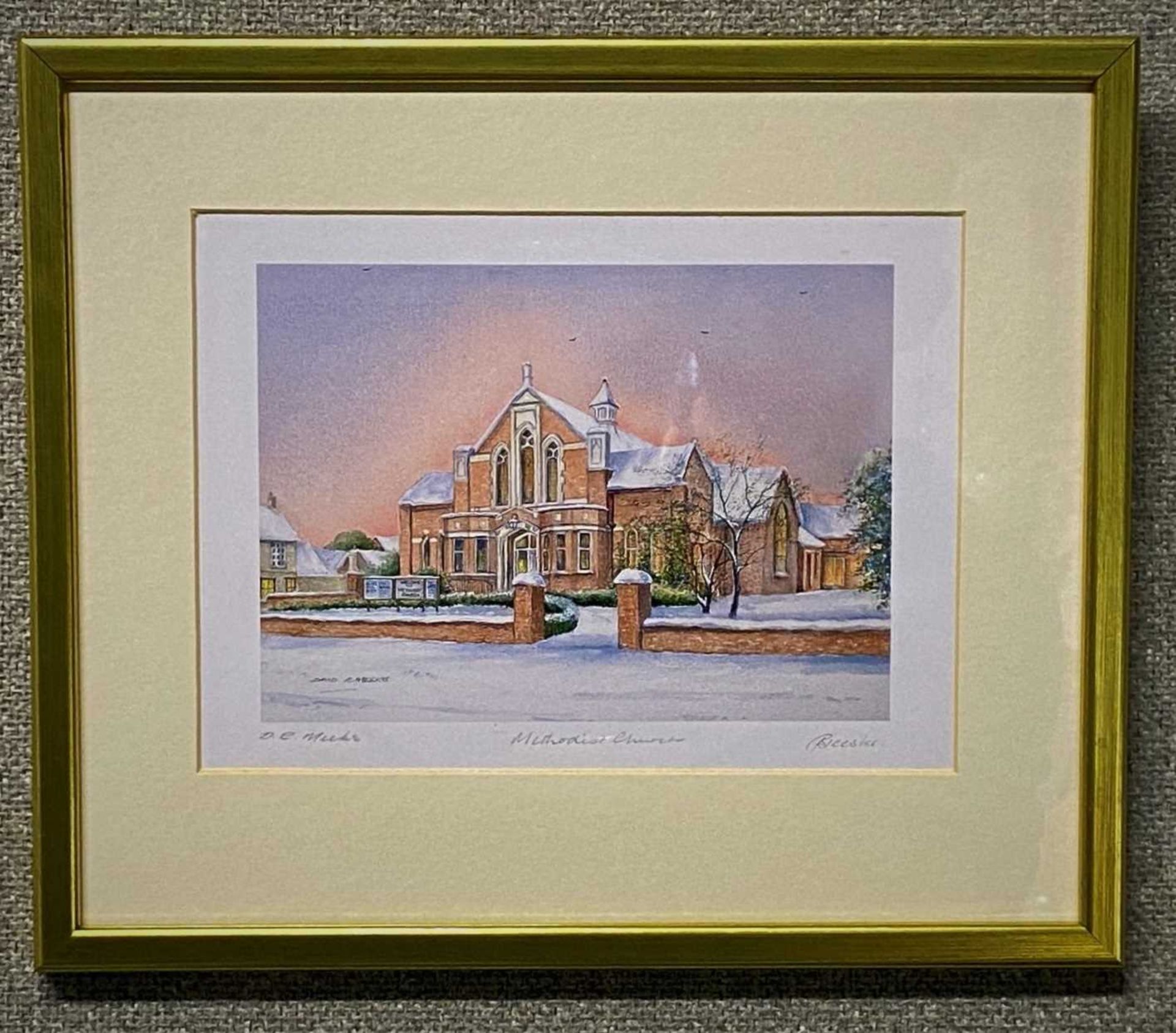 DAVID MEEKS - METHODIST CHURCH BICESTER (in the snow) 275 x 325 mm