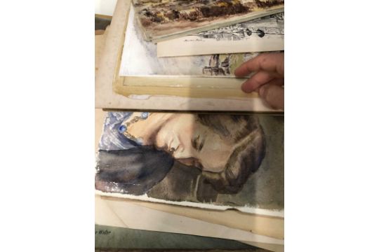 A folio of watercolours and drawings. - Image 5 of 6