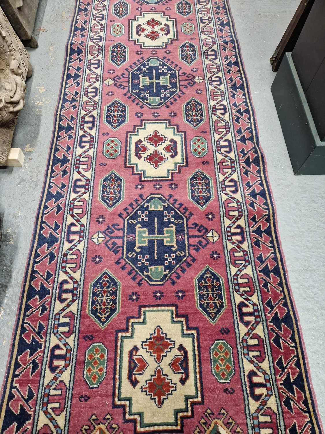 An Oriental runner of Caucasian design, 320 x 75cms - Image 3 of 5