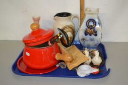 Tray containing a quantity of cook ware including a fondue set