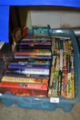 Box containing a quantity of hardback novels including Terry Pratchett Unseen Academicals,