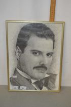 Portrait print of Freddie Mercury, framed and glazed