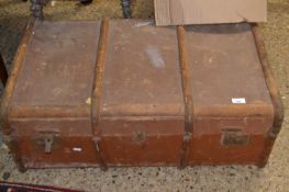 A vintage wooden bound travelling trunk