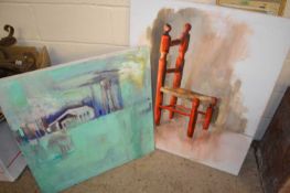 Two oils on canvas, one a still life study of a chair and landscape