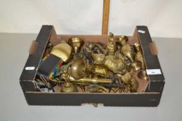 Box containing quantity of mainly brass ware, bells, brass animals etc