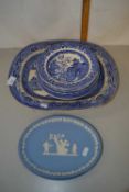 Wedgwood style oval tray and some flow blue wares