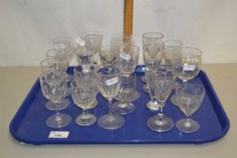Tray containing a quantity of glass wares, mainly spirit and sherry glasses