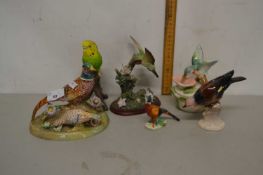 Quantity of bird models including a Crown Devon model of a pheasant, modelled by T Jones