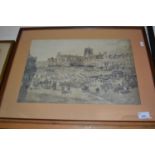 Framed print of a market scene