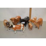 Group of figures of bulls and cows, mainly by Beswick including Ickham Bessie and Guernsey Cow