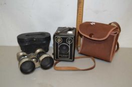 Pair of opera glasses in original case together with further pair of binoculars and box camera