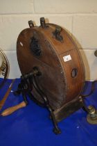 19th Century wooden butter churn with metal plate for NYE & Co, Oxford Street, London