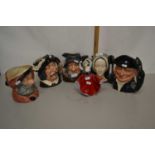 Group of five Royal Doulton character jugs, Rip Van Winkel, Lobster Man, Falstaff etc together