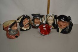 Group of five Royal Doulton character jugs, Rip Van Winkel, Lobster Man, Falstaff etc together