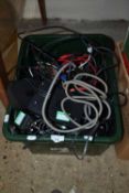 Plastic box containing quantity of headphones and other equipment
