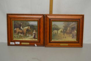 After Heywood Hardy, two oleograph studies in lacquered finish frames