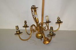 Brass lamp fitting with five candle sconces