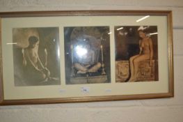 Framed study of three photos of Oriental nudes