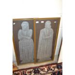 Two brass rubbings of medievel gentleman and lady