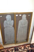 Two brass rubbings of medievel gentleman and lady