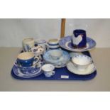 Tray containing a quantity of ceramics, cups, saucers, mugs etc including an 18th Century Chinese