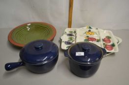 Quantity of cook ware including Denby ware jar and cover and Denby ware saucepan and cover